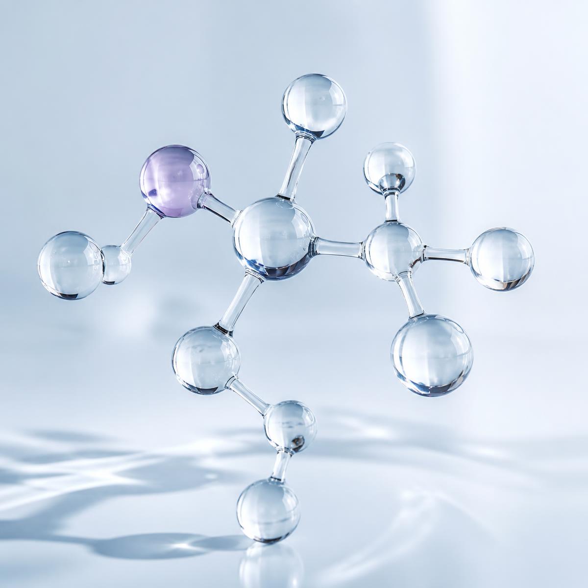 Dimensional glass molecule model in an icy-white laboratory environment
